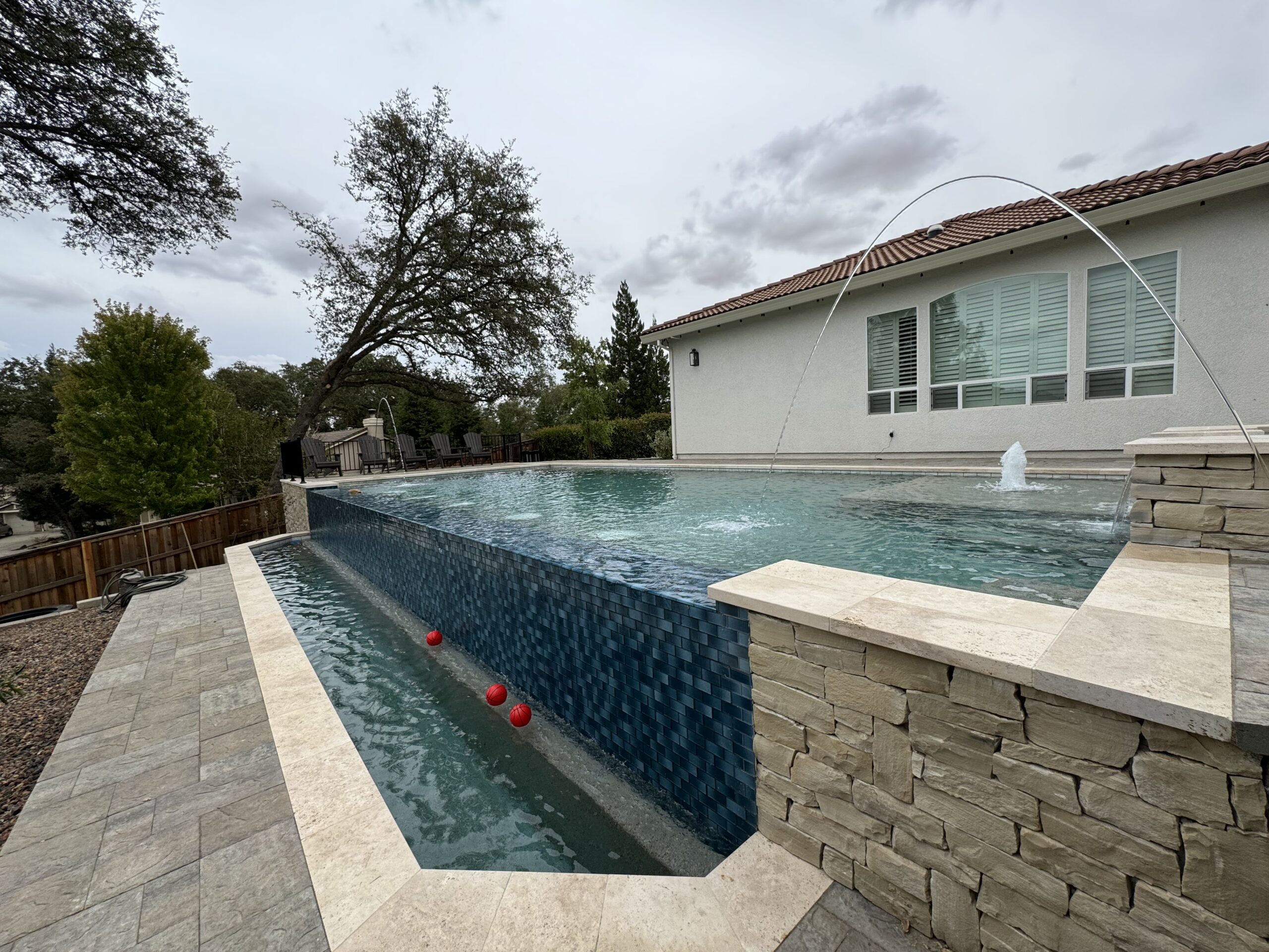 Backyard pool project with finished pool details