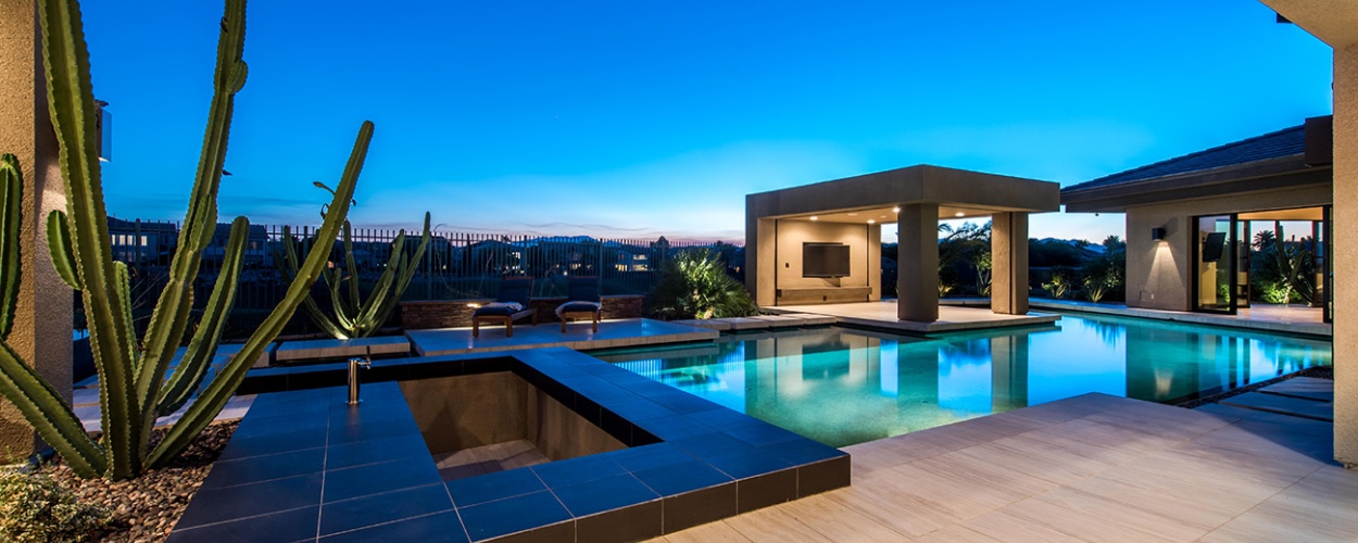 Clean backyard swimming pool for home buyer and real estate pool inspection context