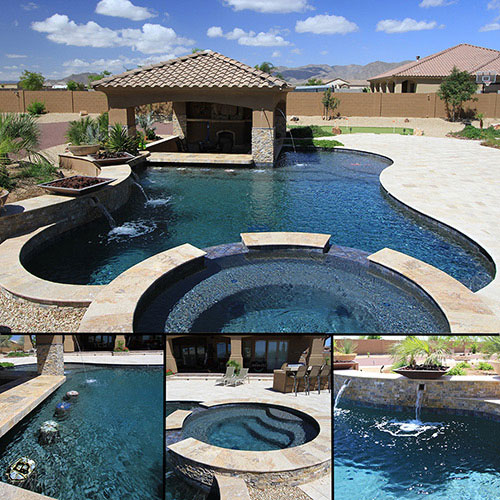Dark blue pool finish color example with deep blue water tone